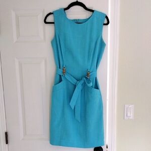 Ellen Tracy Blue Tie Front Sheath Dress